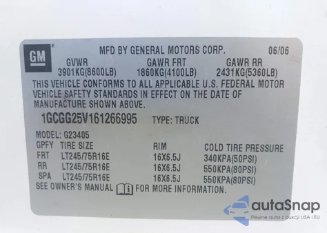 2006 Chevrolet Express Work Van из США, поврежденный, VIN 1GCGG25V161266995